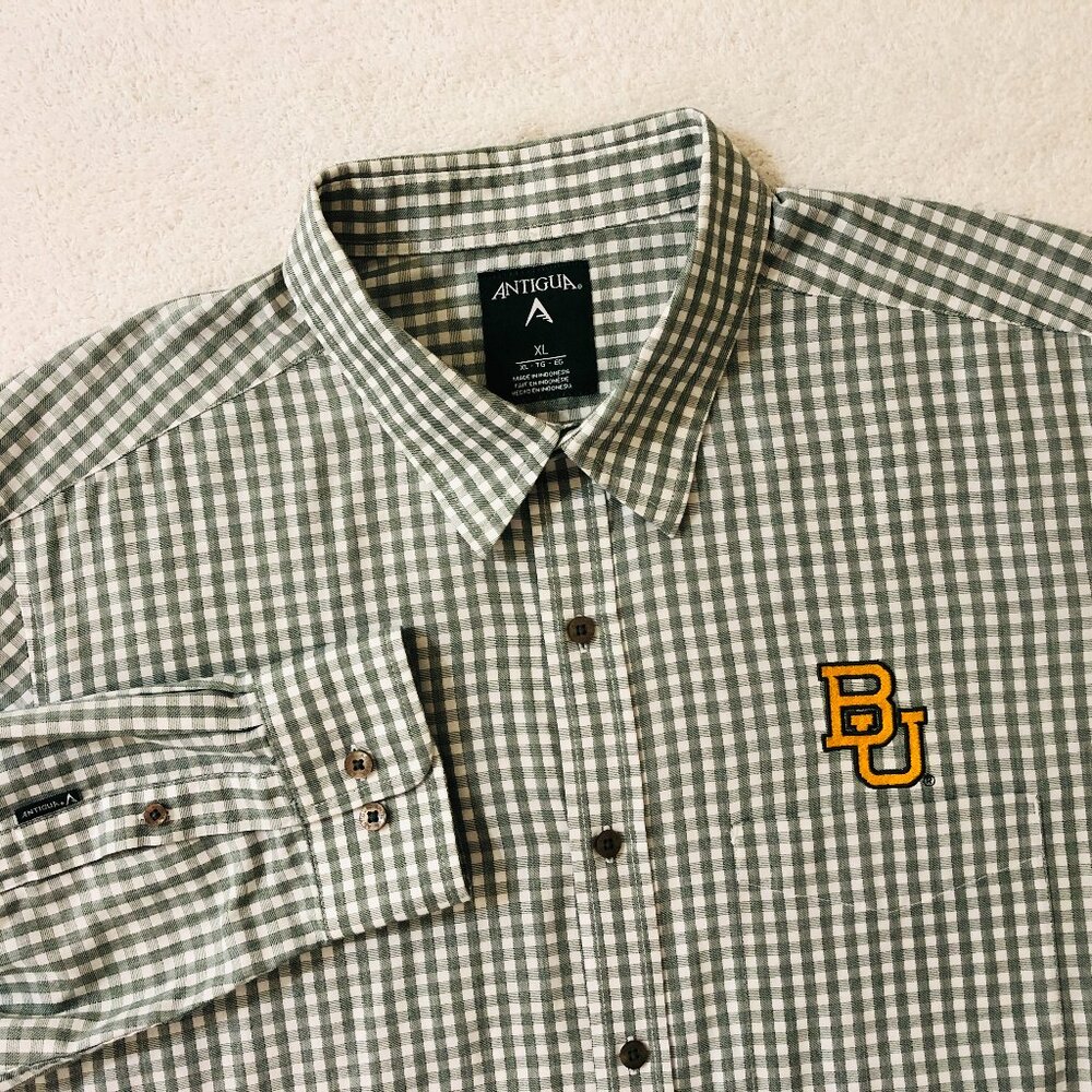 Baylor Bears Antigua Men's Size XL Plaid Button Front Long Sleeve Shirt